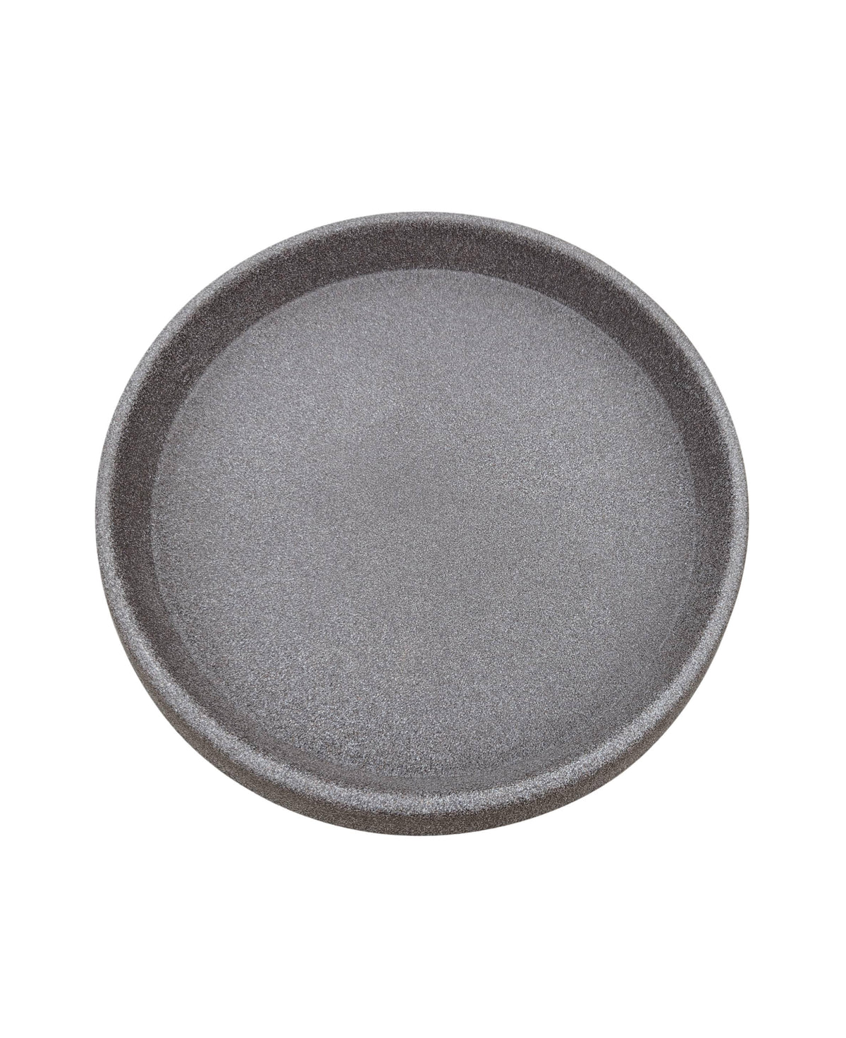 The Florastyle By Hingham Round Saucer (Drip tray) is a lightweight, gray, textured tray with raised edges, beautifully displayed on a white background.