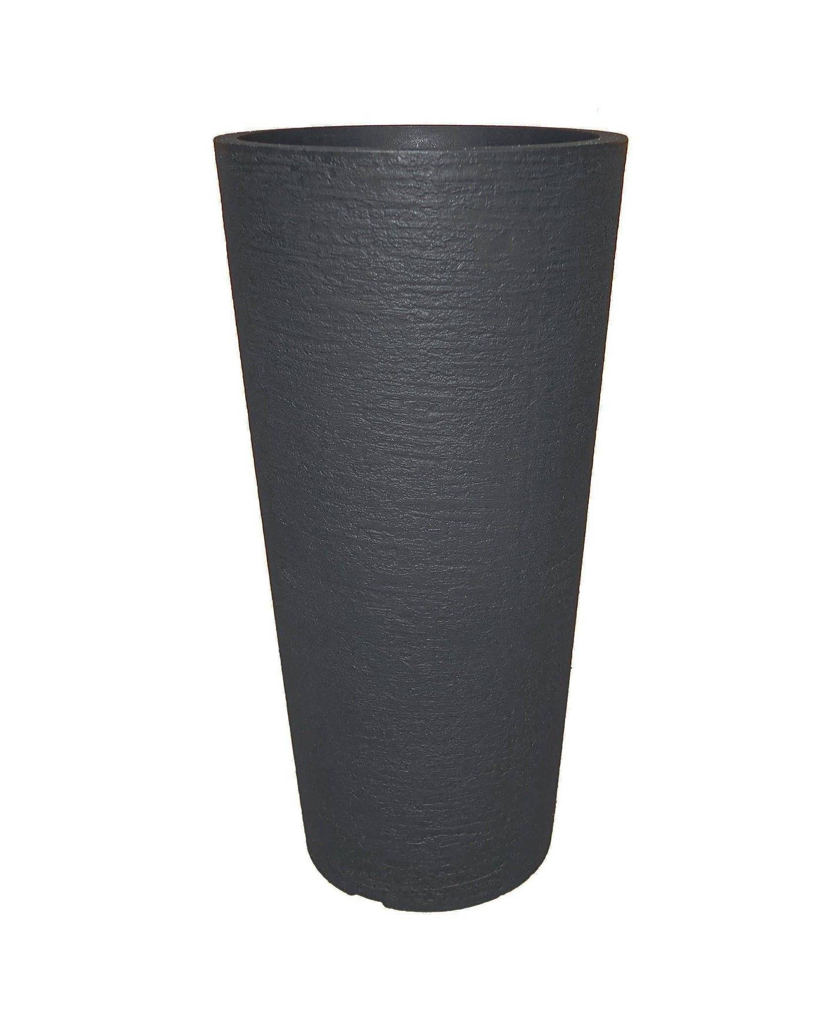 Meduim Tall plant pot, slim with a textured finish. The European Conic Japi planter shown in the colour lead is suitable with any style of decor. Fits in to narrow spaces. Florastyle by Hingham.