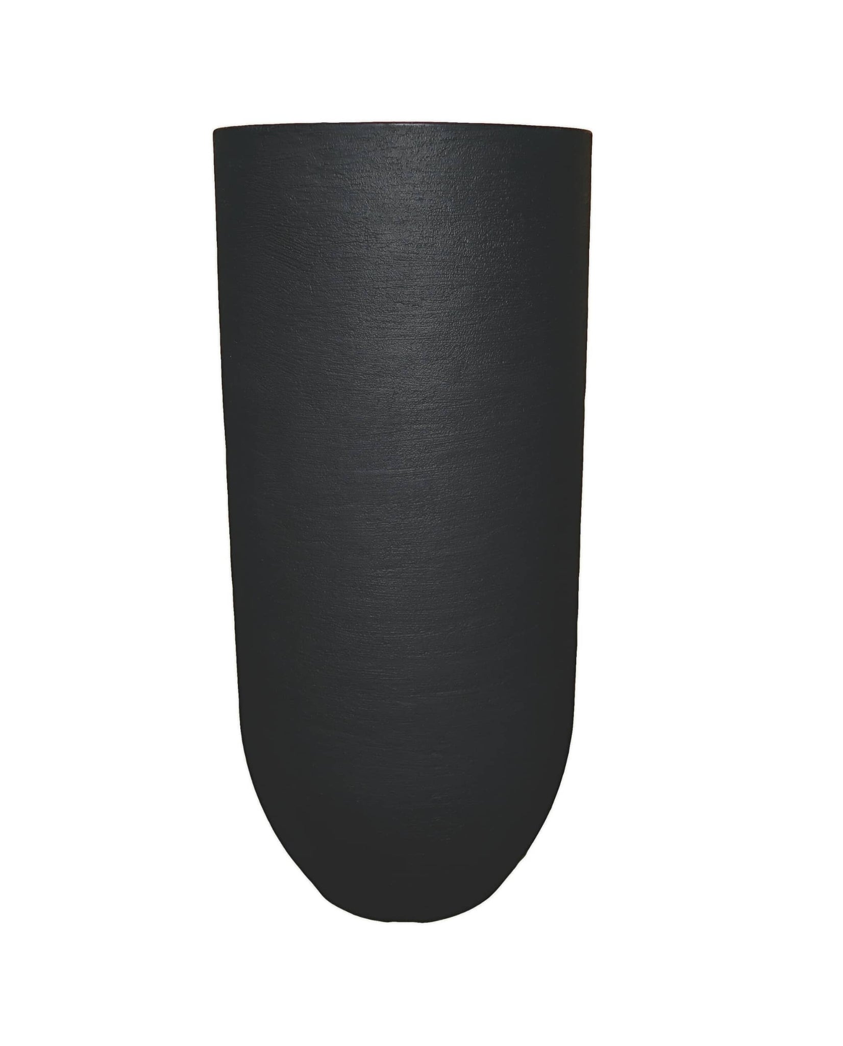 European Verticale Japi Planter, Tall and sleek textured finish. Beautiful complement to any decor. Adds height  and elegance. Florastyle by Hingham. Colour lead (black)