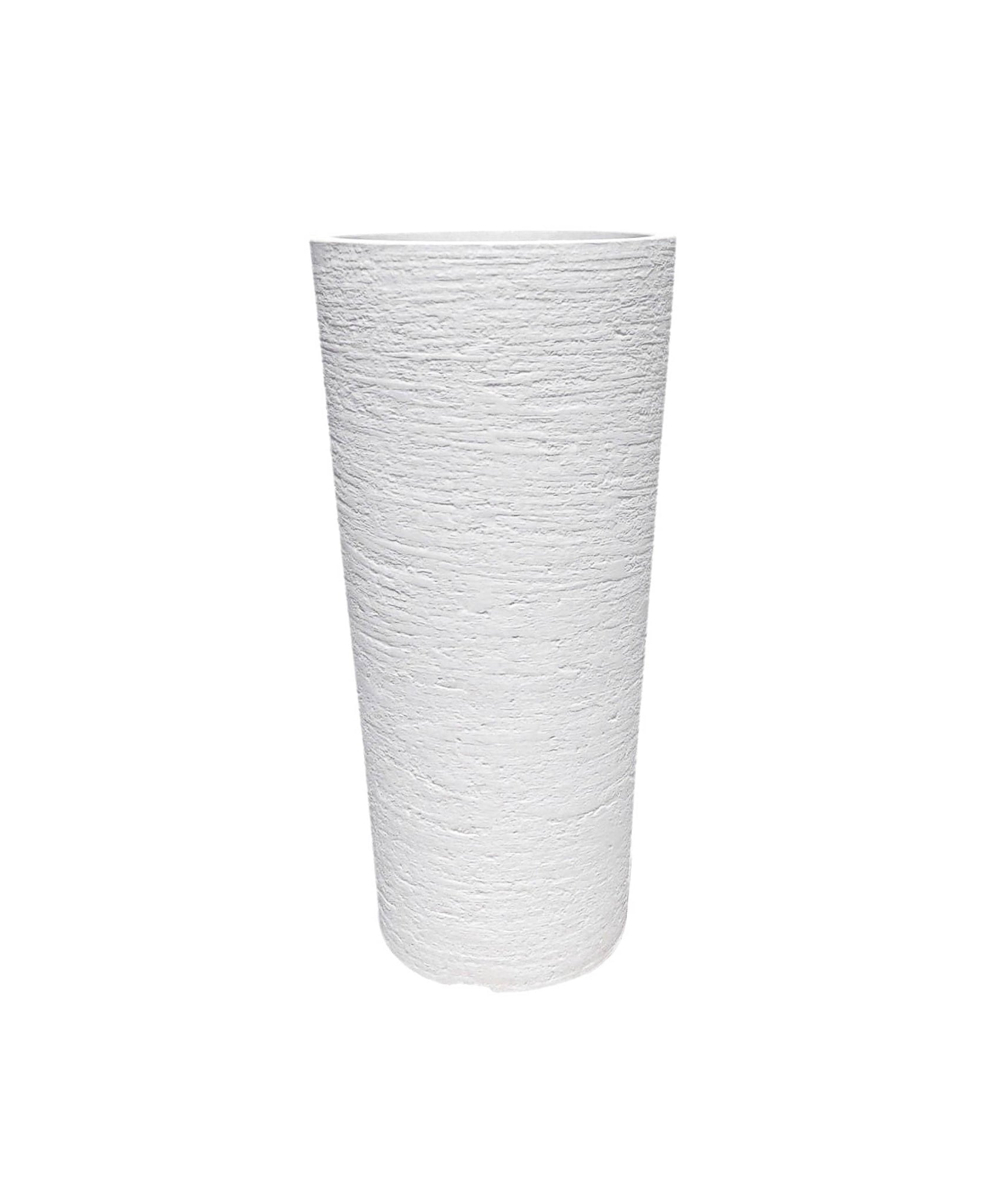 Meduim Tall plant pot, slim with a textured finish. The European Conic Japi planter shown in the colour Off White, is suitable with any style of decor. Fits in to narrow spaces. Florastyle by Hingham.