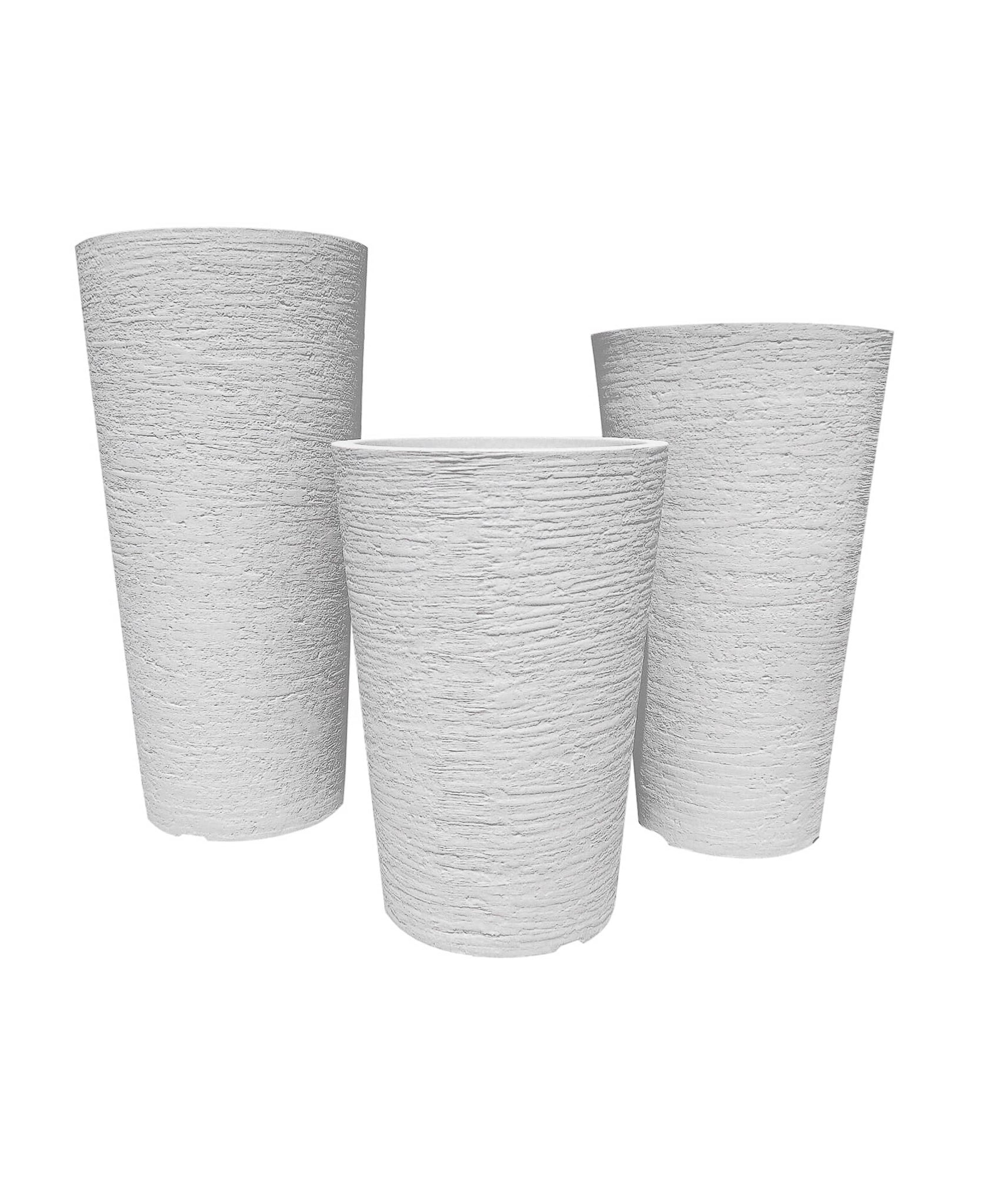 Tall slim Round Simple Planters. Textured finish. Great for the minimalist. Modern apartment living. Great for small spaces. Lightweight. Perfect in Groups or individually displayed. Colour Sandstone