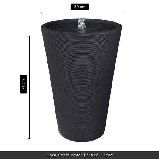 The Florastyle By Hingham Water Feature - Linea Conic is a tall, dark grey (Lead), UV-resistant conical fountain with rippled texture. Ideal for indoors and outdoors, water bubbles at its top. Height: 74 cm, diameter: 50 cm. Made from polyresin, durable and waterproof, yet lightweight. Suitable for indoor and outdoor spaces.
Colour: Lead
Price: R4885