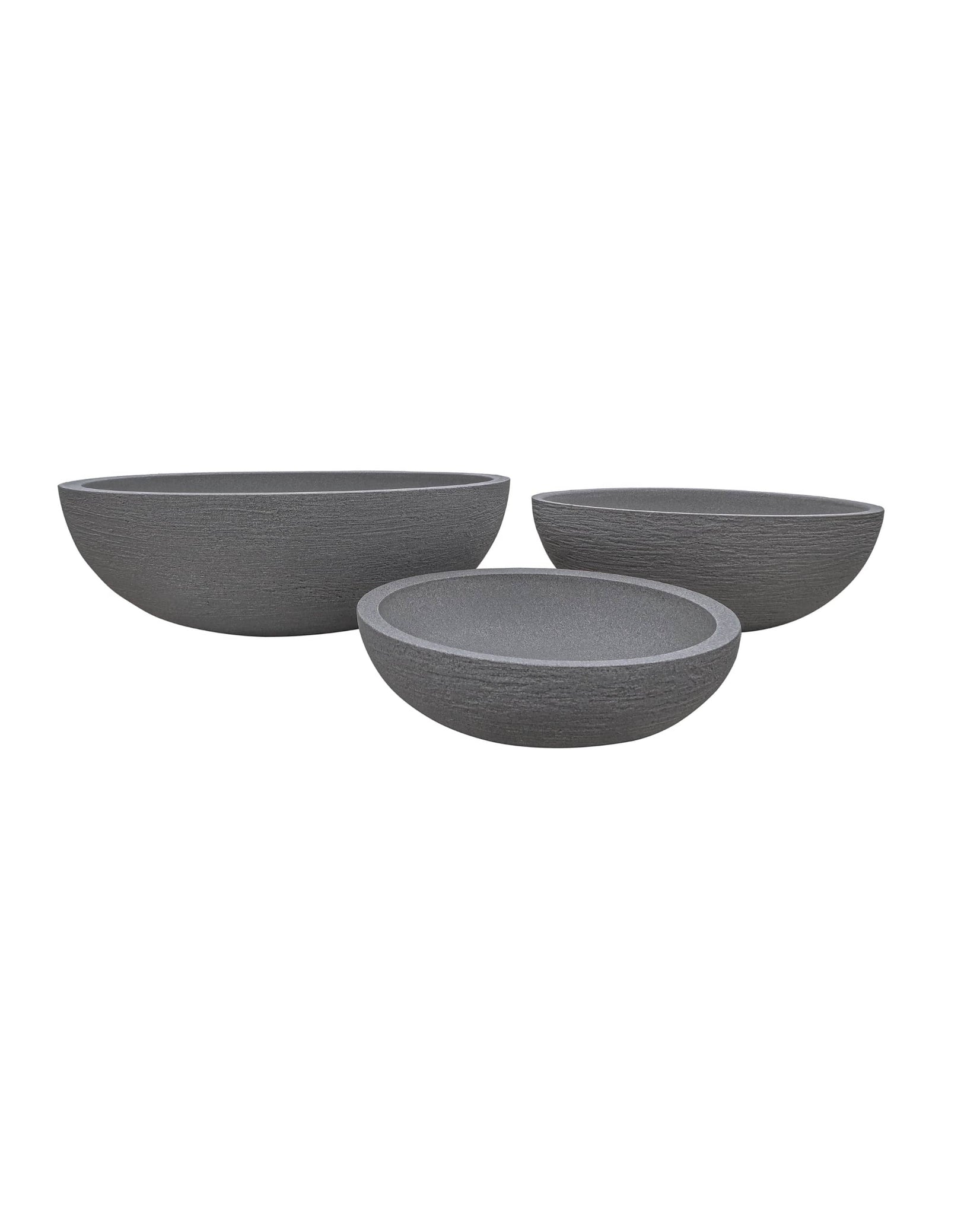 European bowls in three sizes, textured finish. Natural colour stone