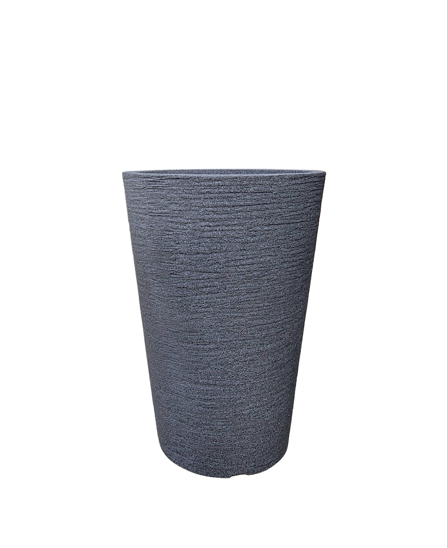 Small upright European conic Japi planter in the colour Charcoal. Textured finish. Modern planter suitable for any style of decor. 