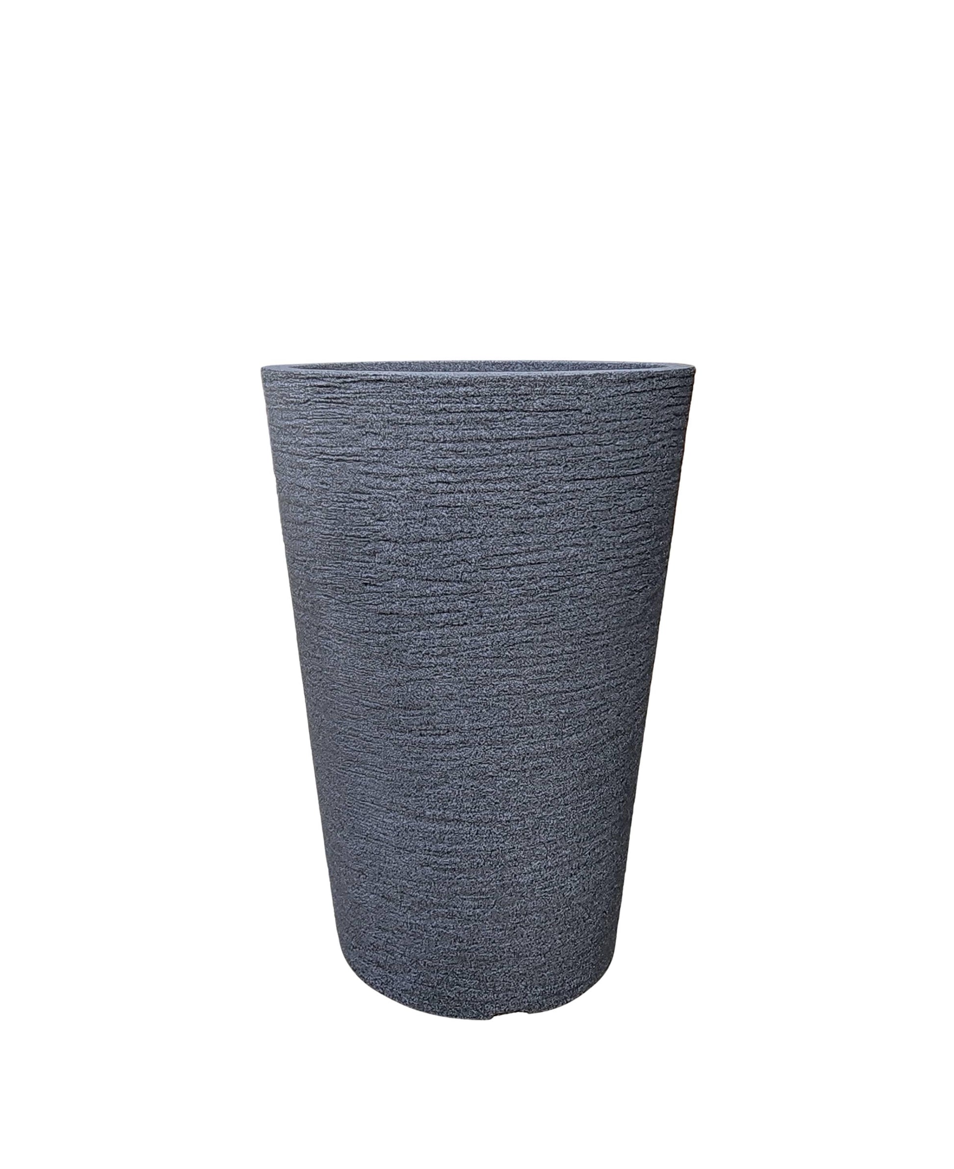 Small upright European conic Japi planter in the colour Charcoal. Textured finish. Modern planter suitable for any style of decor. 