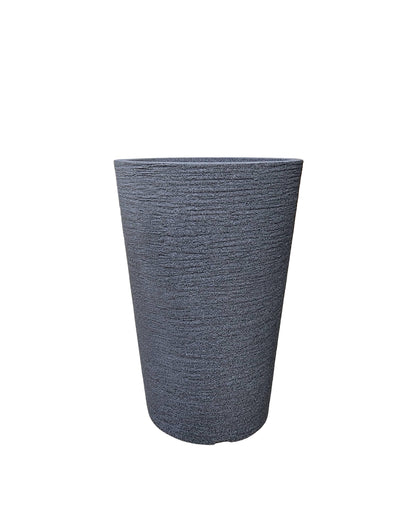 Small upright European conic Japi planter in the colour Charcoal. Textured finish. Modern planter suitable for any style of decor. 