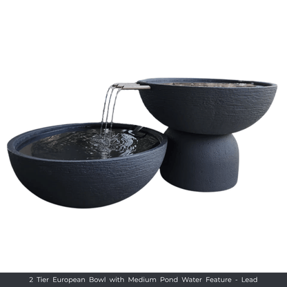 The Florastyle By Hingham Water Feature - 2 Tier European Bowl with Medium Pond features two dark gray (Lead), textured bowls at varied heights with water flowing between them, creating a modern, weatherproof indoor or outdoor fountain. Made from polyresin, durable and waterproof, yet lightweight.
Colour: Lead
Price: R3850