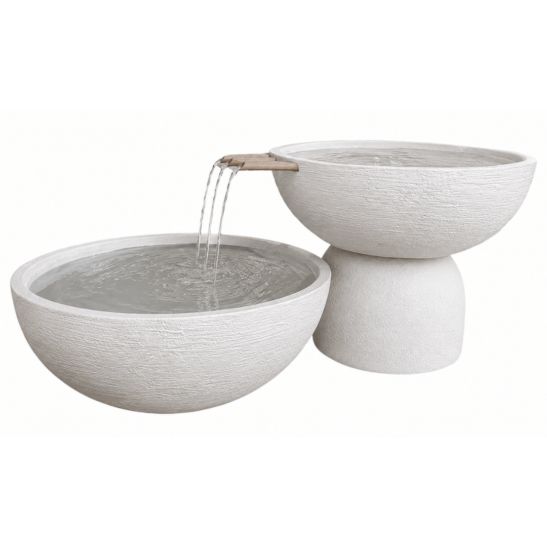 The Florastyle By Hingham Water Feature - 2 Tier European Bowl with Medium Pond showcases two white textured round bowls. Water flows gently between them, creating a weatherproof indoor or outdoor fountain perfect for any garden, entrance hall or patio space. Made from polyresin, durable and waterproof, yet lightweight.
Colour: Off White
Price: R3850