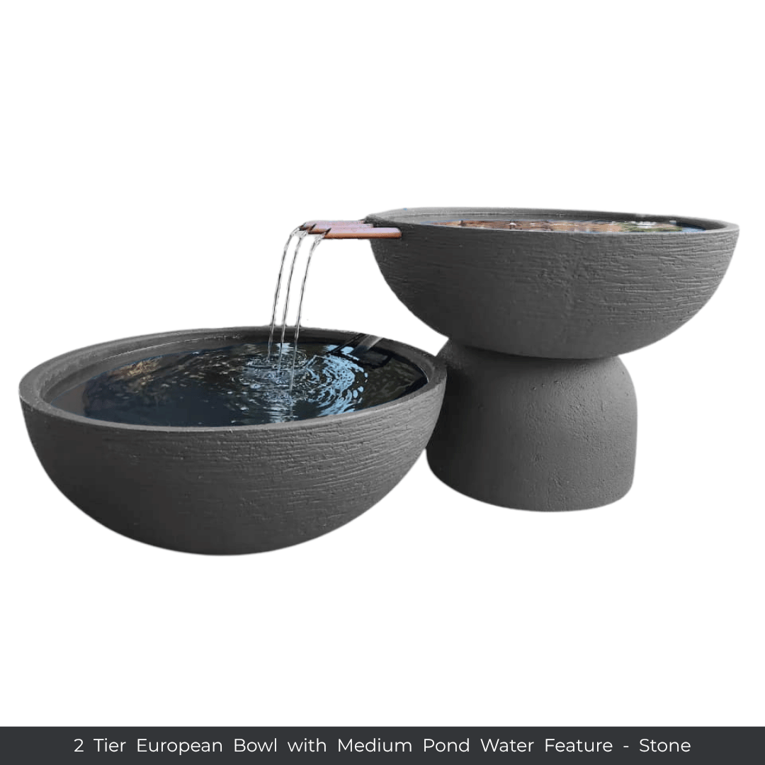 The Florastyle By Hingham Water Feature - 2 Tier European Bowl with Medium Pond showcases two textured gray (Stone) bowls, one raised on a pedestal for smooth water flow. This weatherproof garden or indoor fountain adds modern style to any outdoor or indoor space. Made from polyresin, durable and waterproof, yet lightweight.
Colour: Stone
Price: R3850