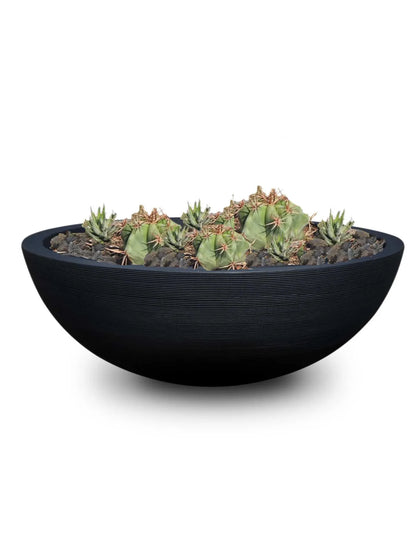 Extra large Linea Japi bowl in the colour lead. This is a beautiful plant bowl with fine linea embossed lines running vertically around the bowl. Double walled. 