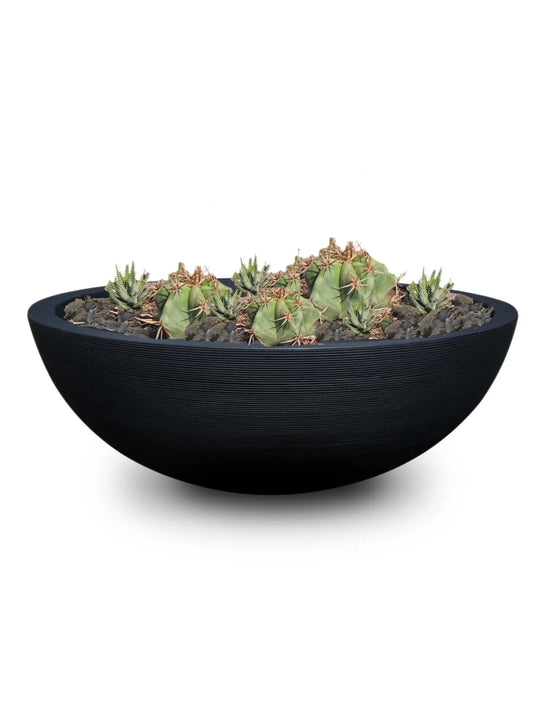Extra large Linea Japi bowl in the colour lead. This is a beautiful plant bowl with fine linea embossed lines running vertically around the bowl. Double walled. 