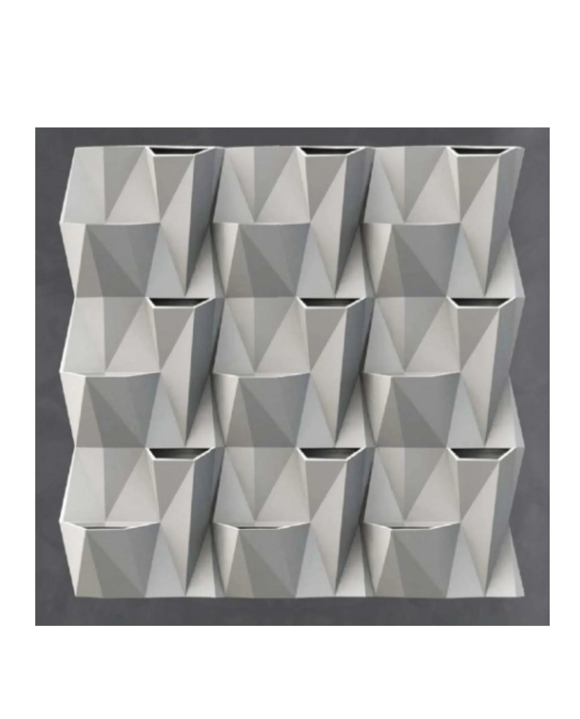 Nine Angolo Japi Studio Wall Planters in a block of 3 x 3 panels. forming a beautiful vertical garden. Florastyle by Hingham.