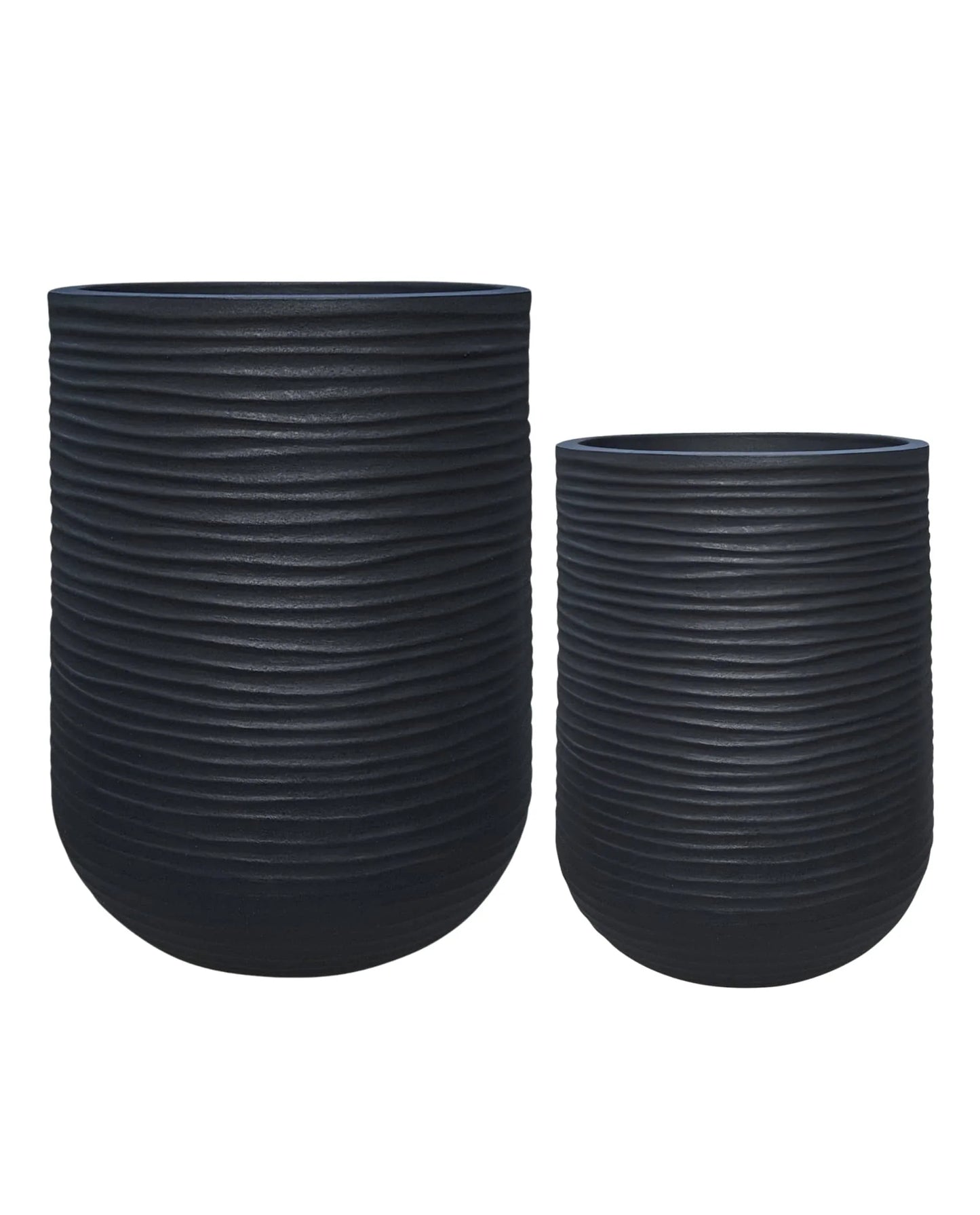 Lagoon tall medium and small in the colour lead.with beautiful horizontal wavy line on the planters
