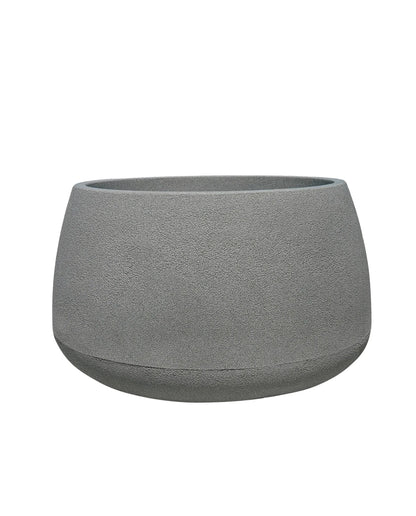 Bios Low Japi Planter. Stone colour, Low rise modern contemporary plant pot with stunning slightly textured finish, and wide neck for planting. Florastyle by Hingham.
