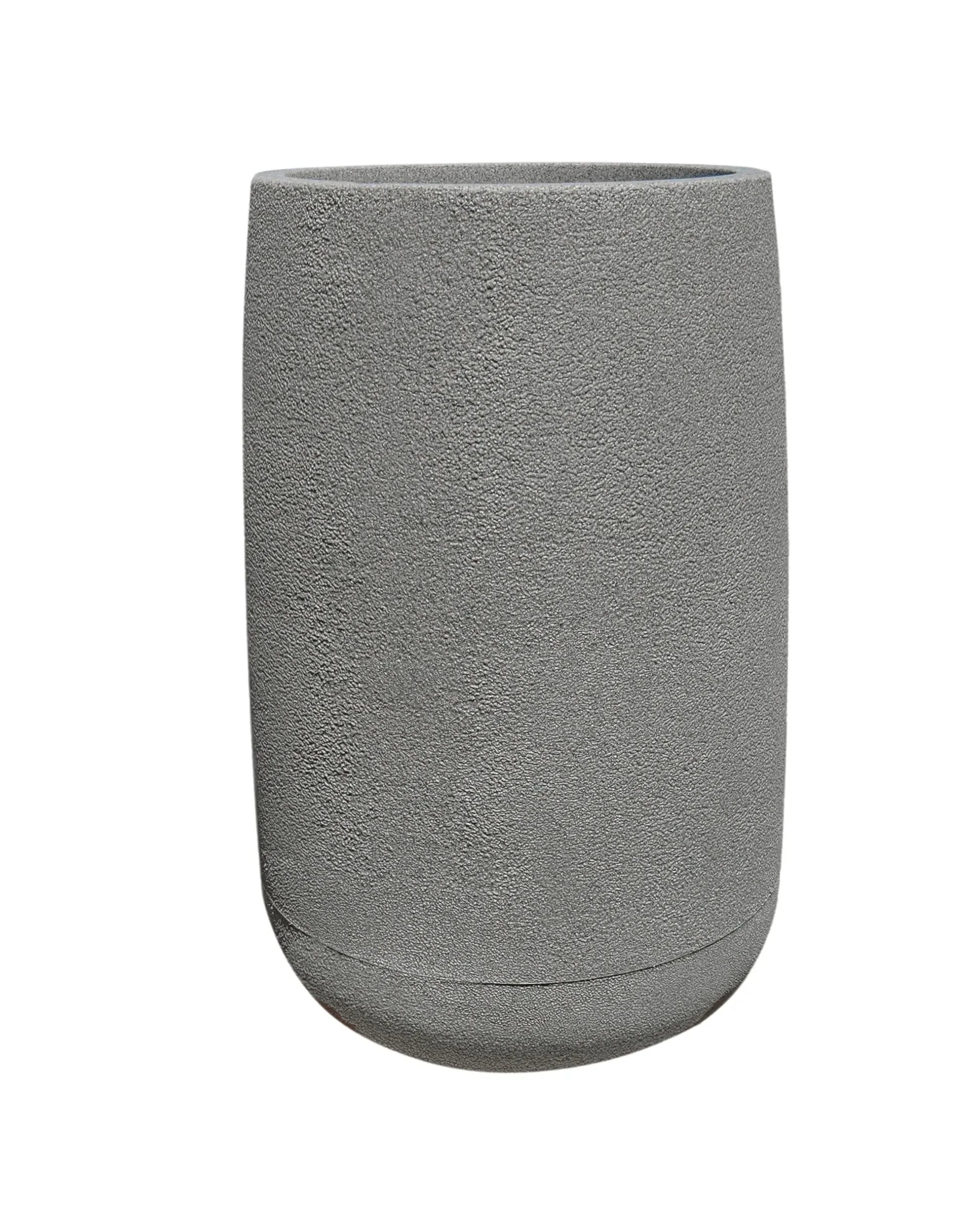 Tall Bios Japi plant pot side view showing the beautiful shape and straight lines of the modern architectural planter. Colour Stone. Florastyle by Hingham.