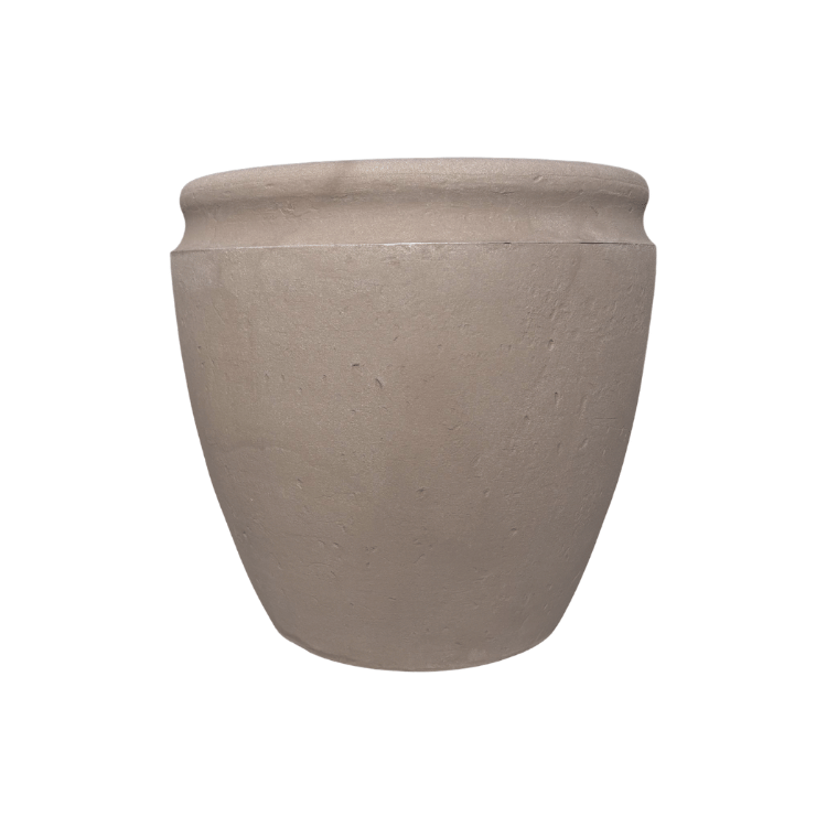 The Antique Japi Planter by Florastyle By Hingham is a plain, round, light brown clay pot with a slightly flared rim that evokes antique charm, displayed against a white background.