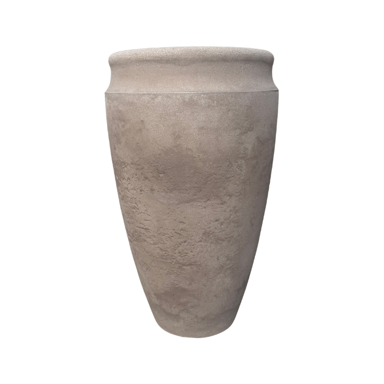 The Antique Japi Planter by Florastyle By Hingham is a tall, textured gray ceramic urn planter featuring a wide, rounded lip at the top, shown isolated on a white background.
