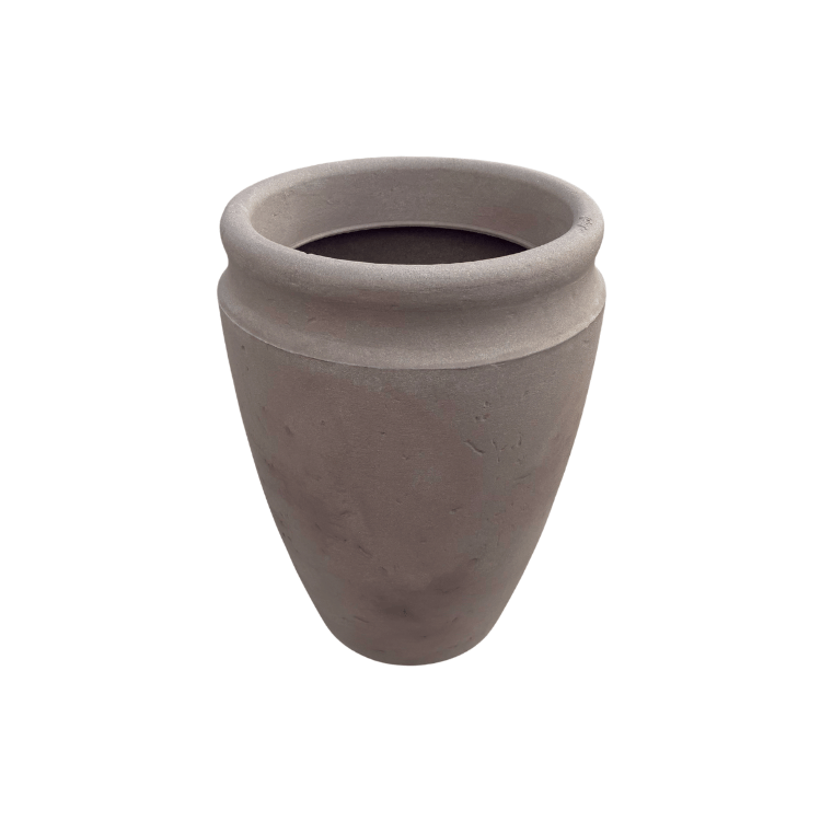 The Antique Japi Planter by Florastyle By Hingham is a large brown terracotta clay pot with a wide rim and tapered base, ideal for adding vintage charm to any space. Shown empty on a plain white background.