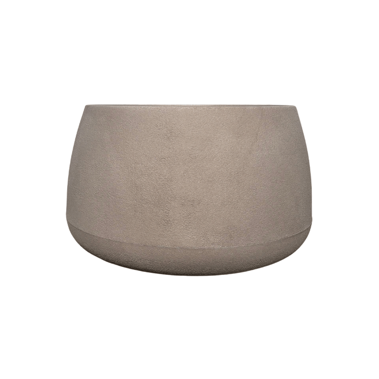 The Bios Japi Planter by Florastyle By Hingham is a sleek, round, light gray cement planter with smooth, tapered sides—ideal for adding a modern, stylish touch to any space.