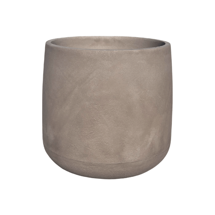 The Bios Japi Planters by Florastyle By Hingham feature a simple, round design in light brown with a smooth matte finish, exemplifying modern planters and shown beautifully against a white background.