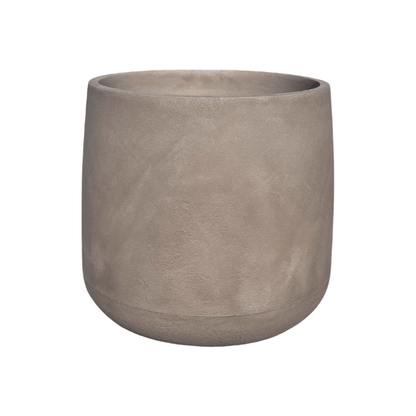 The Bios Japi Planters by Florastyle By Hingham feature a simple, round design in light brown with a smooth matte finish, exemplifying modern planters and shown beautifully against a white background.