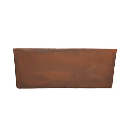 The Flat Japi Window Box - Double Walled by Florastyle By Hingham features a rectangular, weathered, rusty metal look with a reddish-brown finish, minimalist design, and is displayed against a white background.