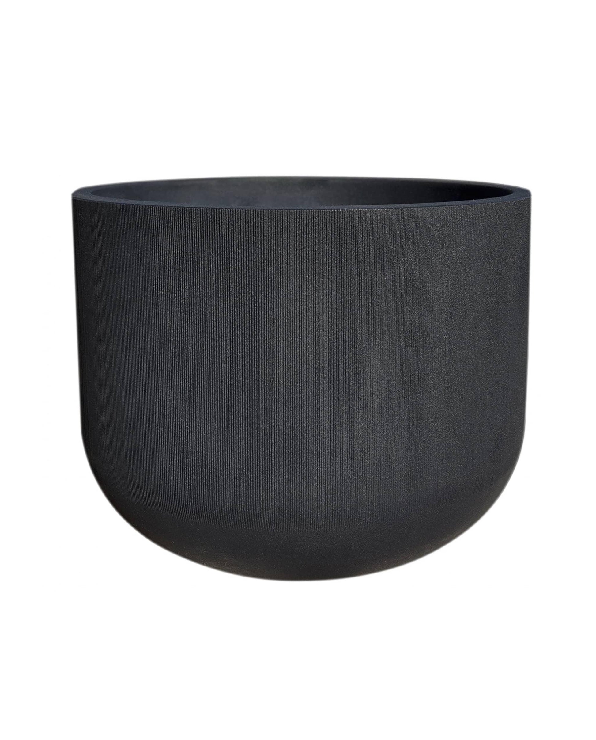 Fringe Round Japi planter. Very slight  vertical fluted effect. colour lead (black) 