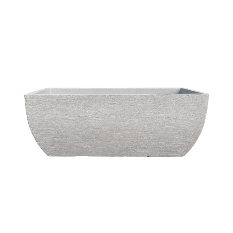 The Japi Modern Square Window Box by Florastyle By Hingham is a rectangular white polyresin planter with a textured surface and modern window box design, shown front-facing against a plain white background.
