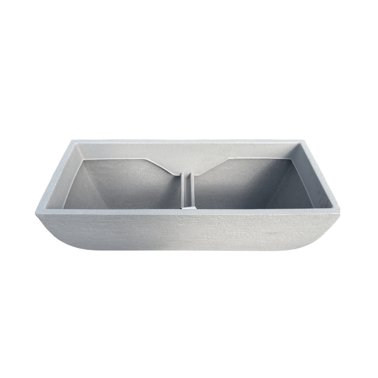 The Japi Modern Square Window Box by Florastyle By Hingham is a light gray, rectangular planter made of lightweight polyresin, shown from an angled perspective on a white background.