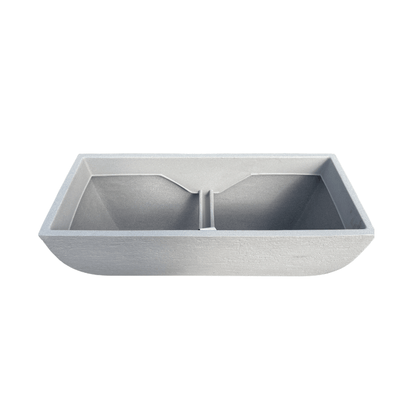 The Japi Modern Square Window Box by Florastyle By Hingham is a light gray, rectangular planter made of lightweight polyresin, shown from an angled perspective on a white background.
