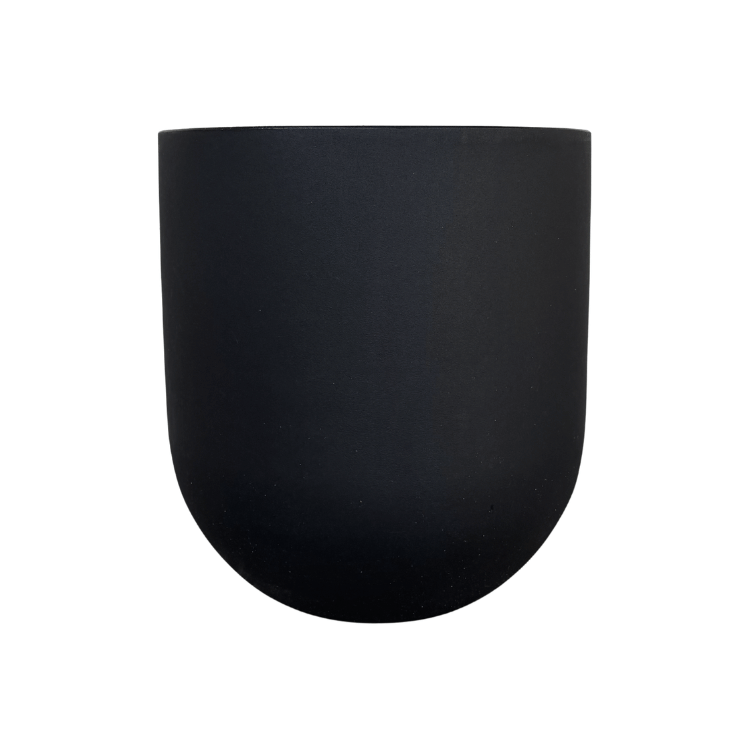 The Florastyle By Hingham Traditional Cask Japi Planter is a minimalist black, round-bottomed indoor-outdoor planter with a smooth matte finish, crafted from lightweight polyresin and shown against a white background.