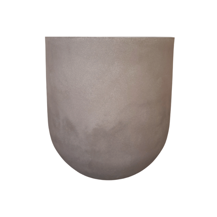 The Traditional Cask Japi Planter by Florastyle By Hingham is a large, lightweight gray polyresin planter with a smooth, round bottom and matte finish, shown against a white background.