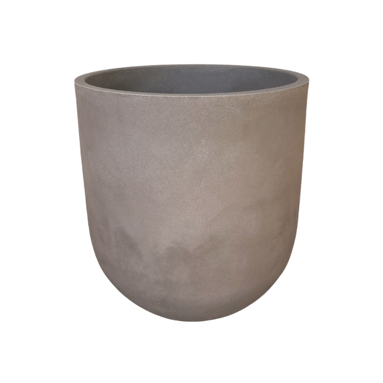 The Florastyle By Hingham Traditional Cask Japi Planter is a large, round, light gray indoor-outdoor planter with smooth sides and an open top, inspired by classic cask planter designs.