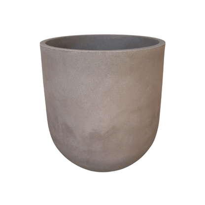 The Florastyle By Hingham Traditional Cask Japi Planter is a large, round, light gray indoor-outdoor planter with smooth sides and an open top, inspired by classic cask planter designs.