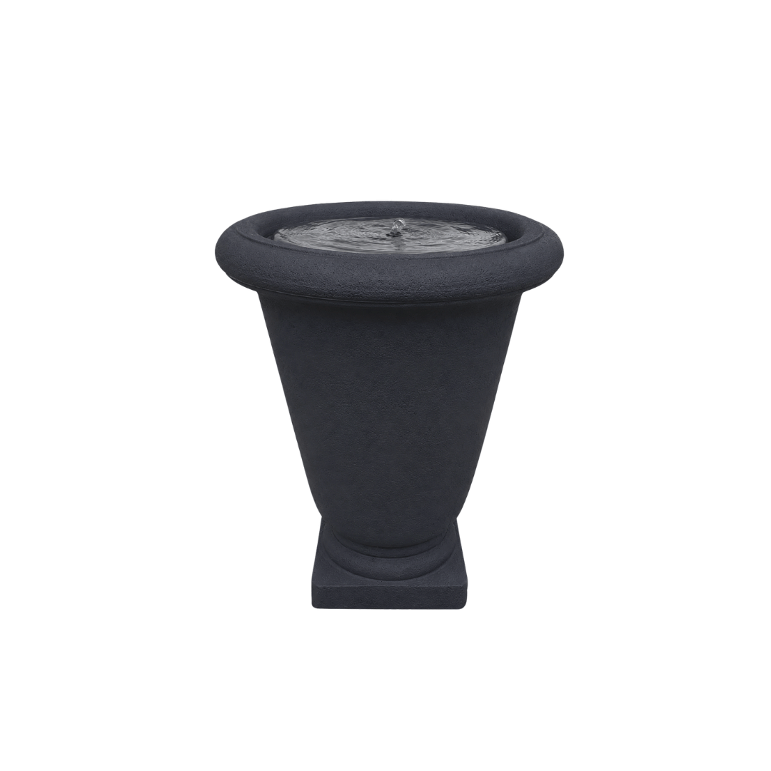 The Bell Urn Large water feature by Florastyle By Hingham is a dark gray (Lead), urn-shaped indoor or outdoor fountain with water gently bubbling at the top, set on a square base against a plain white background. Made from polyresin, durable and waterproof, yet lightweight. Suitable for indoor and outdoor spaces.
Colour: Lead
Price: R3850