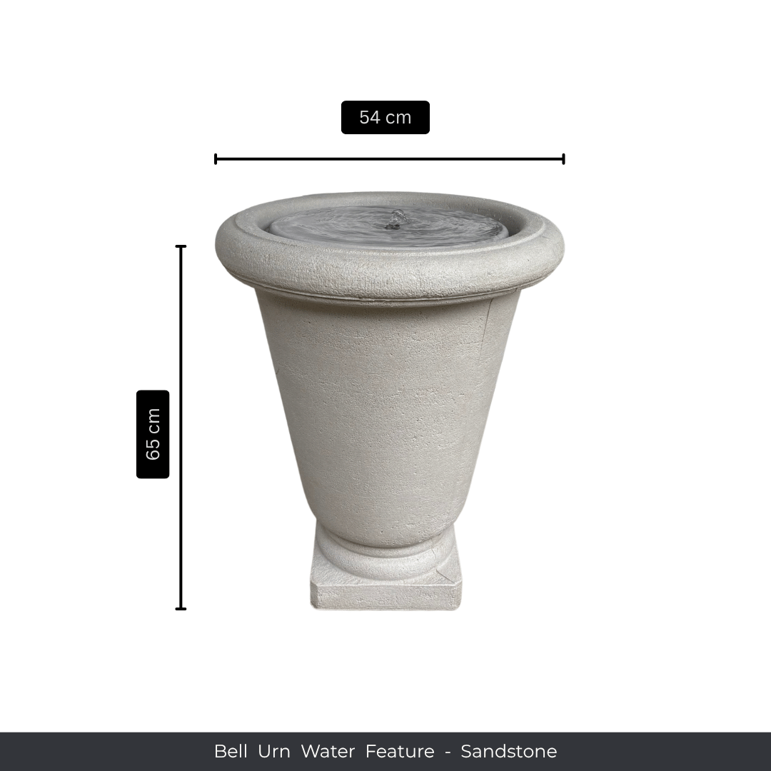 The Florastyle By Hingham Water Feature - Bell Urn Large, in a sandstone finish, has a round top and square base (65cm tall, 54cm wide)—perfect as a water feature. Made from polyresin, durable and waterproof, yet lightweight. Suitable for indoor and outdoor.
Colour: Sandstone
Price: R3850