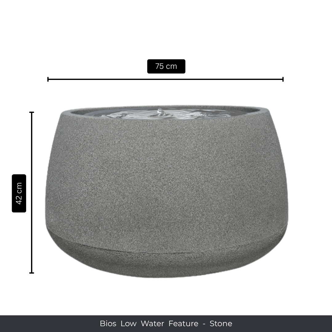 A round, gray stone indoor fountain with water bubbling at the top. Measures 75 cm wide and 42 cm tall. Florastyle By Hingham Water Feature - Bios Low. Made from polyresin, durable and waterproof, yet lightweight. Suitable for indoor and outdoor spaces.
Colour: Stone
Price: R5195