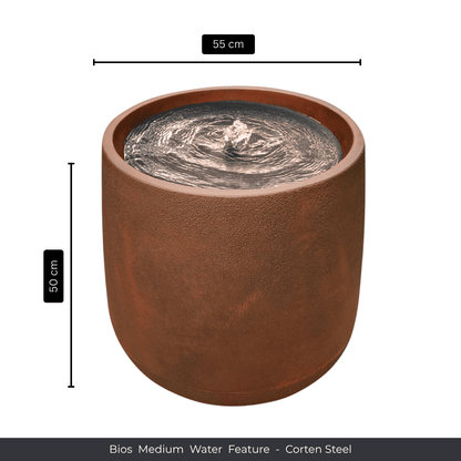 The Florastyle By Hingham Water Feature - Bios Medium is a round, rust-colored corten steel fountain (55cm wide, 50cm tall) with gently bubbling water—ideal as garden décor or an indoor-outdoor piece. Made from polyresin, durable and waterproof, yet lightweight. Suitable for indoor and outdoor spaces.
Colour: Corten Steel
Price: R4465