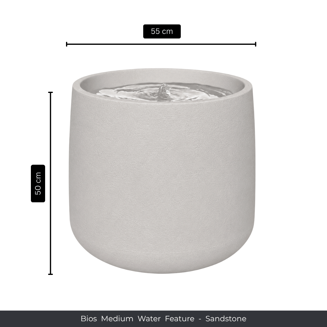 A round, light sandstone-colored fountain with gently rippling water on top. Measuring 55 cm wide by 50 cm tall, the Florastyle By Hingham Water Feature - Bios Medium is suitable for indoor or outdoor use. Made from polyresin, durable and waterproof, yet lightweight. Suitable for indoor and outdoor spaces.
Colour: Sandstone
Price: R4465