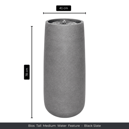 Modern garden accent: the Florastyle By Hingham Water Feature - Bios Tall Medium in black slate stands 78 cm high and 41 cm wide, with water bubbling at the top from its tall, cylindrical design. Made from polyresin, durable and waterproof, yet lightweight. Suitable for indoor and outdoor spaces.
Colour: Black Slate
Price: R4675