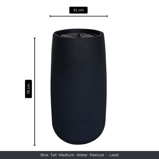 A tall, cylindrical black water feature with a textured surface, 78 cm high and 41 cm wide—perfect as striking garden decor. Product: Water Feature - Bios Tall Medium by Florastyle By Hingham. Made from polyresin, durable and waterproof, yet lightweight. Suitable for indoor and outdoor spaces.
Colour: Lead
Price: R4675