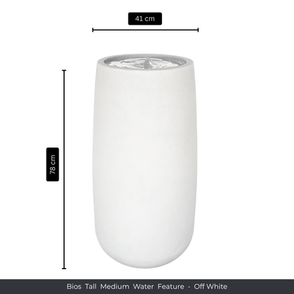 Tall, off-white cylindrical water feature, 78 cm high and 41 cm wide. Ideal for garden decor, it features the text: Water Feature - Bios Tall Medium by Florastyle By Hingham. Made from polyresin, durable and waterproof, yet lightweight. Suitable for indoor and outdoor spaces.
Colour: Off White
Price: R4675
