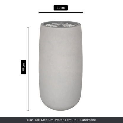 A tall, cylindrical sandstone water feature from Florastyle By Hingham with a smooth finish—ideal as striking garden decor. Measures 78 cm high x 41 cm diameter. Text below: Water Feature - Bios Tall Medium. Made from polyresin, durable and waterproof, yet lightweight. Suitable for indoor and outdoor spaces.
Colour Sandstone
Price: R4675