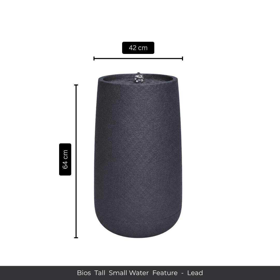 Tall, cylindrical indoor water fountain in Lead (64 cm high, 42 cm wide) with water bubbling at the top. Text below: Florastyle By Hingham Water Feature - Bios Tall Small. Made from polyresin, durable and waterproof, yet lightweight. Suitable for indoor and outdoor spaces.
Colour: Lead
Price: R4045
