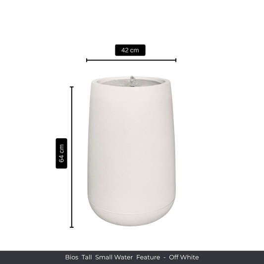 A tall, off-white cylindrical indoor water fountain from Florastyle By Hingham. Standing 64 cm high and 42 cm in diameter, the Water Feature - Bios Tall Small adds elegance to any space. Made from polyresin, durable and waterproof, yet lightweight. Suitable for indoor and outdoor spaces.
Colour: Off White
Price: R4045
