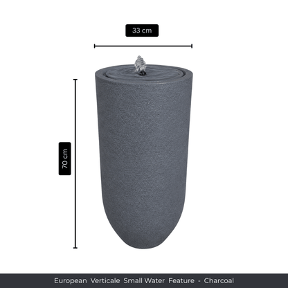 The Florastyle By Hingham Water Feature - European Verticale Small is a 70cm tall, 33cm wide charcoal-colored cylindrical fountain with a textured surface and top spout, perfect for garden decor. Made from polyresin, durable and waterproof, yet lightweight. Suitable for indoor and outdoor spaces.
Colour: Charcoal
Price: R3465