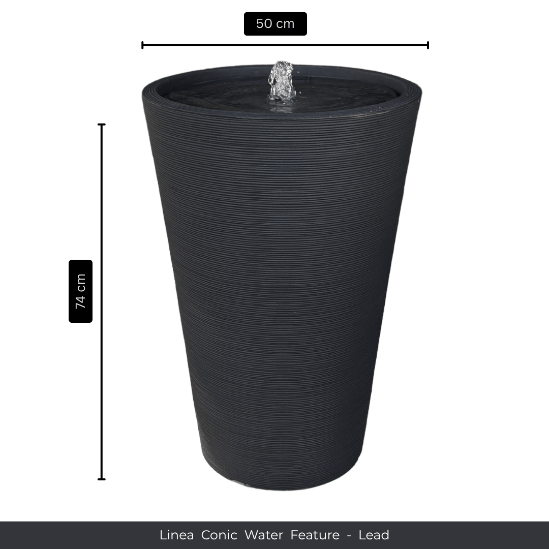 The Florastyle By Hingham Water Feature - Linea Conic is a tall, dark grey (Lead), UV-resistant conical fountain with rippled texture. Ideal for indoors and outdoors, water bubbles at its top. Height: 74 cm, diameter: 50 cm. Made from polyresin, durable and waterproof, yet lightweight. Suitable for indoor and outdoor spaces.
Colour: Lead
Price: R4885