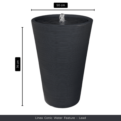 The Florastyle By Hingham Water Feature - Linea Conic is a tall, dark grey (Lead), UV-resistant conical fountain with rippled texture. Ideal for indoors and outdoors, water bubbles at its top. Height: 74 cm, diameter: 50 cm. Made from polyresin, durable and waterproof, yet lightweight. Suitable for indoor and outdoor spaces.
Colour: Lead
Price: R4885
