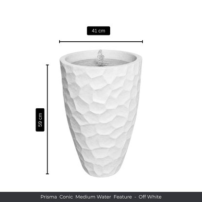 The Florastyle By Hingham Water Feature - Prisma Conic Medium is a tall, textured off-white polyresin piece with a small top fountain, measuring 59 cm high and 41 cm wide. Made from polyresin, waterproof, yet lightweight.
Colour: Off White
Price: R3095