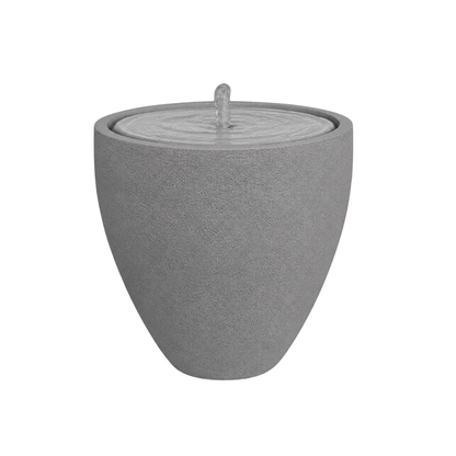 The Florastyle By Hingham Water Feature - Rustic Ellipse Small is a modern gray, bowl-shaped tabletop fountain with a smooth, subtly rustic finish—perfect for adding gentle water movement to indoor or outdoor spaces.